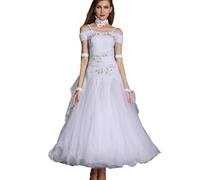 MLYYX Robes De Danse De Salon Brodées pour Femme Tenue D'entraînement Bustier pour Valse Et Tango Robe De Danse Latine Jupe D'entraînement Moderne pour Salsa,Blanc,S