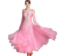 MLYYX Robes De Danse De Salon Bustier pour Femme Tenue De Danse De Salon Moderne Tenue De Tango Foxtrot Jupe De Compétition De Salsa Trapèze,Rose,L