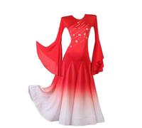 MLYYX Robes De Danse De Salon Dégradées pour Femmes Tenue De Danse Flamenco Foxtrot Col Rond Tenue De Danse Trompette Manches Longues Valse Tango,B,3XL