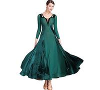 MLYYX Robes De Danse De Salon en Velours Costume De Spectacle Moderne Robe De Compétition De Valse Professionnelle Jupes D'entraînement De Tango À Manches Longues en Maille,Vert,L