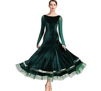 MLYYX Robes De Danse De Salon en Velours pour Femmes Costume Standard National Moderne De Valse Professionnelle À Col Rond Robe D'entraînement De Tango À Manches Longues,Dark Green,XXL