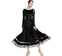 MLYYX Robes De Danse De Salon en Velours pour Femmes Costume Standard National Moderne De Valse Professionnelle À Col Rond Robe D'entraînement De Tango À Manches Longues,Noir,XXL