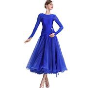 MLYYX Robes De Danse De Salon pour Femmes Robe De Pratique De La Valse du Tango À Col Rond Tenue De Danse Performance Standard Flamenco Moderne Costume De Danse Salsa Élégant,Bleu,XL