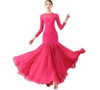 MLYYX Robes De Danse De Salon Professionnelles pour Femmes Robe De Valse Moderne À Manches Longues Costumes De Tango Justaucorps À Jupe Trapèze,Rose Red,XXL