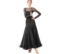 MLYYX Robes De Danse De Salon Professionnelles pour Femmes Robe De Valse Moderne À Manches Longues Costumes De Tango Justaucorps À Jupe Trapèze,Noir,XL