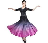 MLYYX Robes De Danse De Salon Tango Dégradé Costumes De Pratique De Flamenco Valse Strass Col V Femme Vêtements De Performance Salsa Modernes À Manches Moyennes,A,L