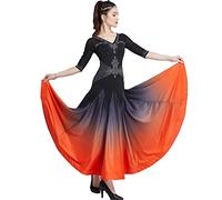 MLYYX Robes De Danse De Salon Tango Dégradé Costumes De Pratique De Flamenco Valse Strass Col V Femme Vêtements De Performance Salsa Modernes À Manches Moyennes,B,M