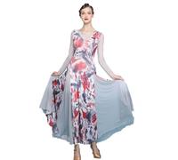 MLYYX Robes De Danse D'entraînement De Salle De Bal Imprimées pour Femmes Robe De Pratique De Valse Moderne sans Dos Tenue De Danse Standard Tango Costume De Danse Sociale Salsa,B,M