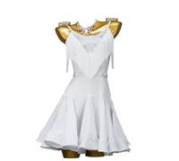 MLYYX Robes de Danse Latine à Bretelles pour Femmes Costumes de Spectacle Salsa Cha Cha à Franges Tenues de Danse de Salon Foxtrot Dos Nu avec des Strass Col Rond,C,S