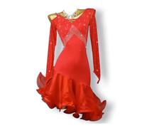 MLYYX Robes De Danse Latine À Manches Longues Déguisement d'entrainement Cha Cha Tango Col Rond Vêtements De Danse De Salle De Bal Dos Nu avec Strass Jupe Foxtrot,A,XS