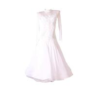 MLYYX Robes de Salle de Bal à col Haut pour Femmes Manches Longues Waltz Dancing Dancing Performance Performance Dance Wear Tango Jirt,Blanc,XXL