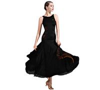 MLYYX Robes De Spectacle De Danse De Salon À Col Rond Costume D'entraînement De Valse De Tango en Dentelle sans Manches Robe De Pratique De Flamenco Moderne Simple Grande Jupe Évasée,Noir,L