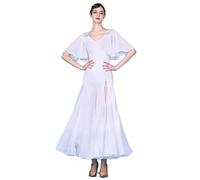 MLYYX Robes de Spectacle de Danse de Salon Creuses Costume de Flamenco Moderne Standard National à col en V Vêtements de Danse Tango Waltz Professionnels à Manches Courtes,Blanc,M