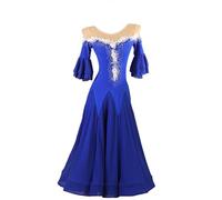 MLYYX Rouges De Danse De Bal Roches pour Femmes À Manches Courtes À Manches Courtes Modernes Waltz Dancewear Applique Tango Flamenco Costume Salsa Performance Robe,Royalblue,XL