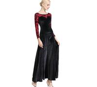 MLYYX Velvet Ballroom Dance Robes imprimées National Standard Tango Dance Dance Robe Long Manches Costume de Formation de Valse Moderne Jupe de Danse Sociale,Noir,S