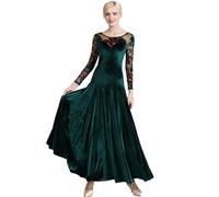 MLYYX Velvet Ballroom Dance Robes imprimées National Standard Tango Dance Dance Robe Long Manches Costume de Formation de Valse Moderne Jupe de Danse Sociale,Vert,XXL