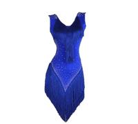 MLYYX Vêtements de Danse d'entraînement Fringe Cha Cha Jupes de Danse Latine Dos Nu pour Femmes Tenue de Danse Salsa à col en V Robes de Danse de Salon sans Manches,Bleu,3XL