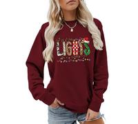MLZHAN Christmas Lights Are My Favorite Color Sweat-shirt à manches longues pour femme avec lumières colorées amusantes, rouge vin, XXL