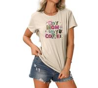 MLZHAN Half Mom Half Coffee T Shirt for Women Funny 70% Cotton 30% Polyester Casual Tops (TG,Beige)