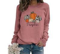 MLZHAN Hey Pumpkin Sweatshirt pour femme, Sweats à carreaux drôles à imprimé citrouilles et léopard, T-shirts Harajuku à manches longues pour l'automne, Or rose, M