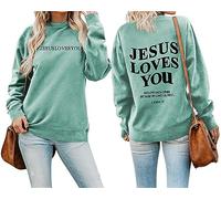 MLZHAN Jesus Loves You Lettre Imprimer Femmes Sweatshirt Col Rond Manches Longues Automne Hiver Streetwear Cadeau Chrétien Sweatshirts, vert pâle, S