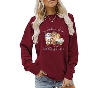 MLZHAN Pumpkin Spice and All Things Joli sweat-shirt pour femme Halloween imprimé citrouille café automne hiver cadeau, Bordeaux, S