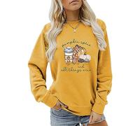 MLZHAN Pumpkin Spice and All Things Joli sweat-shirt pour femme Halloween imprimé citrouille café automne hiver cadeau, jaune, S
