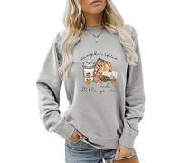 MLZHAN Pumpkin Spice and All Things Joli sweat-shirt pour femme Halloween imprimé citrouille café automne hiver cadeau, Gris, S