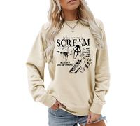 MLZHAN Scream Sweat-shirts d'Halloween fantôme avec couteau, appels téléphoniques, col rond, manches longues, pour Halloween, beige, XL