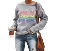 MLZHAN Sweat-shirt à manches longues pour femme avec imprimé arc-en-ciel amusant et égalité LGBT pour l'automne et l'hiver, gris, Small