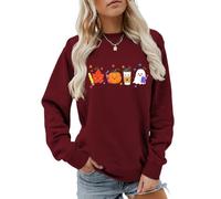 MLZHAN Sweat-Shirt d'halloween pour Femme Imprimé Décontracté d'automne (TTG,Wine Red)