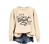 MLZHAN Sweat-Shirt It is What It is pour Femme Phrases Humoristiques Pulls (M,Beige)
