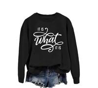 MLZHAN Sweat-Shirt It is What It is pour Femme Phrases Humoristiques Pulls (M,Black)
