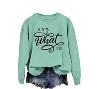 MLZHAN Sweat-Shirt It is What It is pour Femme Phrases Humoristiques Pulls (M,Light Green)
