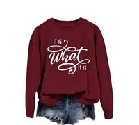 MLZHAN Sweat-Shirt It is What It is pour Femme Phrases Humoristiques Pulls (M,Wine Red)