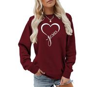 MLZHAN Sweat-Shirt jésus pour Femmes Amour Coeur imprimé Foi chrétienne Cadeau décontracté Automne Hiver Hauts Religieux (M,Rouge Vin)