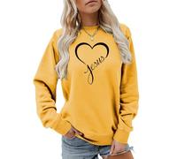 MLZHAN Sweat-Shirt jésus pour Femmes Amour Coeur imprimé Foi chrétienne Cadeau décontracté Automne Hiver Hauts Religieux (S,Jaune)