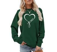 MLZHAN Sweat-Shirt jésus pour Femmes Amour Coeur imprimé Foi chrétienne Cadeau décontracté Automne Hiver Hauts Religieux (S,Vert Vintage)