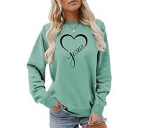 MLZHAN Sweat-Shirt jésus pour Femmes Amour Coeur imprimé Foi chrétienne Cadeau décontracté Automne Hiver Hauts Religieux (M,Vert Clair)