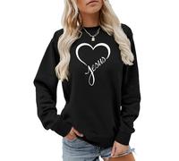 MLZHAN Sweat-Shirt jésus pour Femmes Amour Coeur imprimé Foi chrétienne Cadeau décontracté Automne Hiver Hauts Religieux (S,Noir)