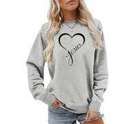MLZHAN Sweat-Shirt jésus pour Femmes Amour Coeur imprimé Foi chrétienne Cadeau décontracté Automne Hiver Hauts Religieux (Grand,Gris)
