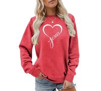 MLZHAN Sweat-Shirt jésus pour Femmes Amour Coeur imprimé Foi chrétienne Cadeau décontracté Automne Hiver Hauts Religieux (TTG,Rouge 2)