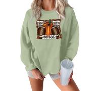 MLZHAN Tis The Season Sweat chaud à manches longues en velours épais pour femme Motif citrouille rugby léopard, vert olive, S