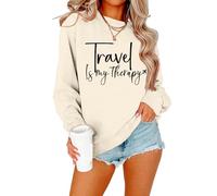 MLZHAN Travel Is My Therapy Sweat-shirt à col rond et manches longues Streetwear Manteau Harajuku Décontracté 2XL Sweatshirts Tops, beige, M