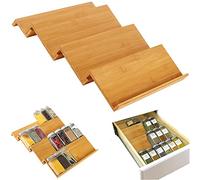 MLZYKYJZ Range Epices Cuisine Tiroir, Étagère à Épices en Bambou à 4 Niveaux Extensible Rangement Tiroir Cuisine Placard Insert Organisation, pour à la Plupart des Tiroirs de Cuisine