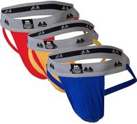 MM Sports - Sous-vêtement String Hommes - Original Edition Swimmer/Jogger Jockstrap 2 inch Multipack Red + Yellow + Blue - Taille S