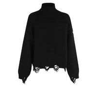 MM6 Maison Margiela - Pull noir à col haut avec détail effiloché - Homme - Pulls - Noir - Taille: M