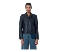 MM6 Maison Margiela - Veste en cuir boutonnée sur le devant - Femme - Vestes - Noir - Taille: 36 FR