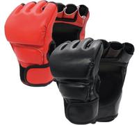 MMA Handschuhe, 2 Paar für Herren, Trainingshandschuhe aus Leder mit offenem Design, verstellbare Passform für Kickboxen, Kampfsport, Kampf und Fitness, Schwarz und Rot, für den täglichen Gebrauch