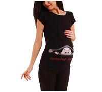MMC Coming Soon - Funny Cute Maternity Fashion/Maternity Shirt avec Motif pour Grossesse/T-Shirt Grossesse Chemise, Manches Courtes - Noir - Grand